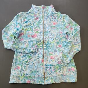 Lilly Pulitzer Betsey Full Zip French Terry Top What A Lovely Place Sz M UPF 50